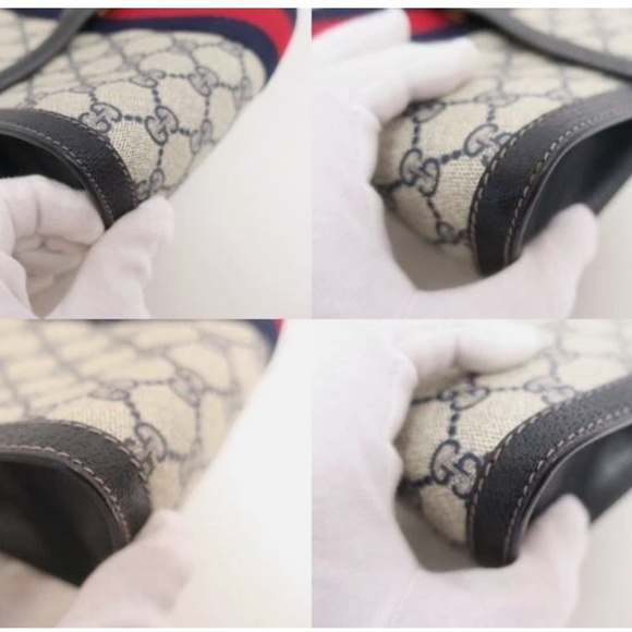 GUCCI GG Navy +Red Clutch Bag Sherry Line w Free Organizer Strap Converter - Picture 4 of 11